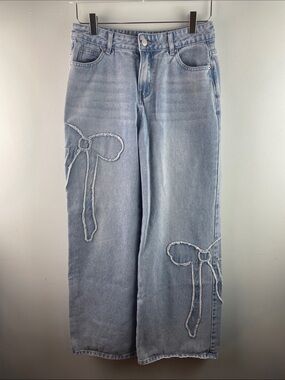 J for Justify Light Wash Bow-Appliqué Wide Leg Jeans Size 5